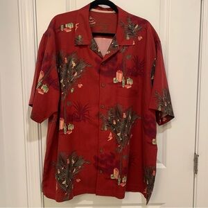 Tommy Bahama Men's Silk/Wool Holiday Red Button Down Short Sleeve Shirt Sz XL